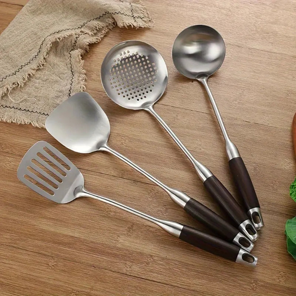 Glänzendes Edelstahl Holzutensilien-Set | 6-teilig