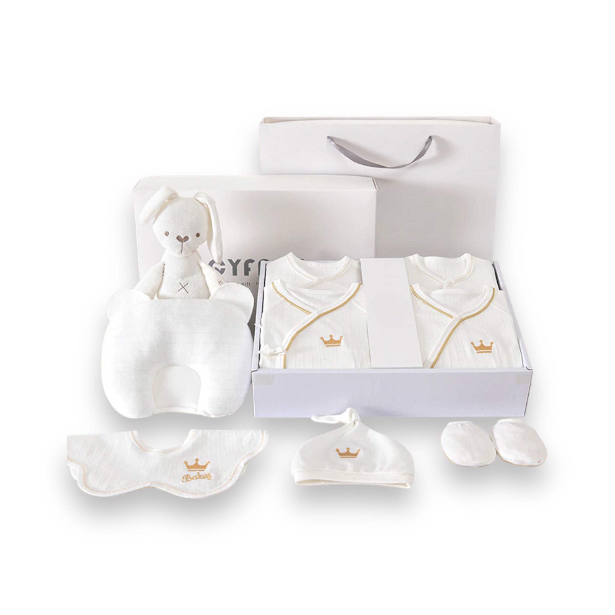 Qualitativ Baby Erstausstattungs-Set | Luxus-Geschenkbox für Neugeborene | 100% Bio-Baumwolle | Inkl. Decke, Kleidung & Accessoires | Hypoallergen