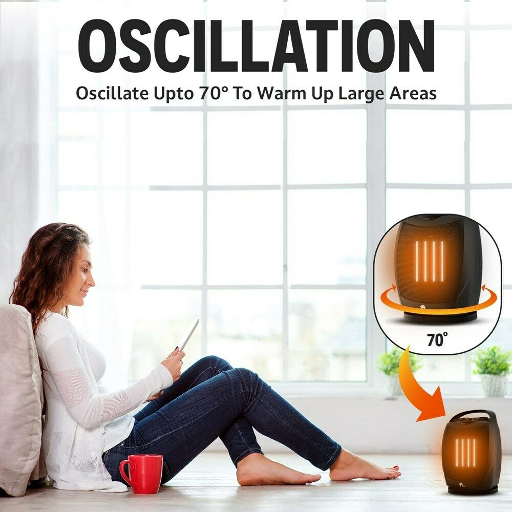 Portabler Elektrischer Heizlüfter - Leiser Oszillierender Ventilator - Thermostat