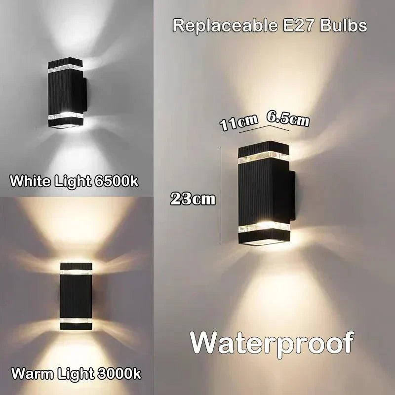 LumiBloc LED Außenwandleuchte | Auf- und Abwärts-Effekt | E27 Fassung | IP65 Wasserdicht | Modernes Design für Garten & Balkon