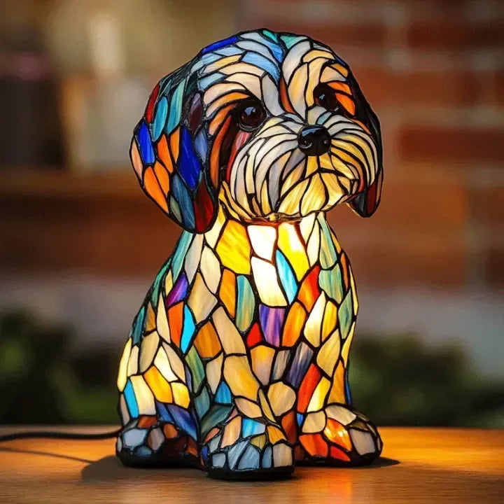 Buntglaslampe - Hundedesign - Tischlampen