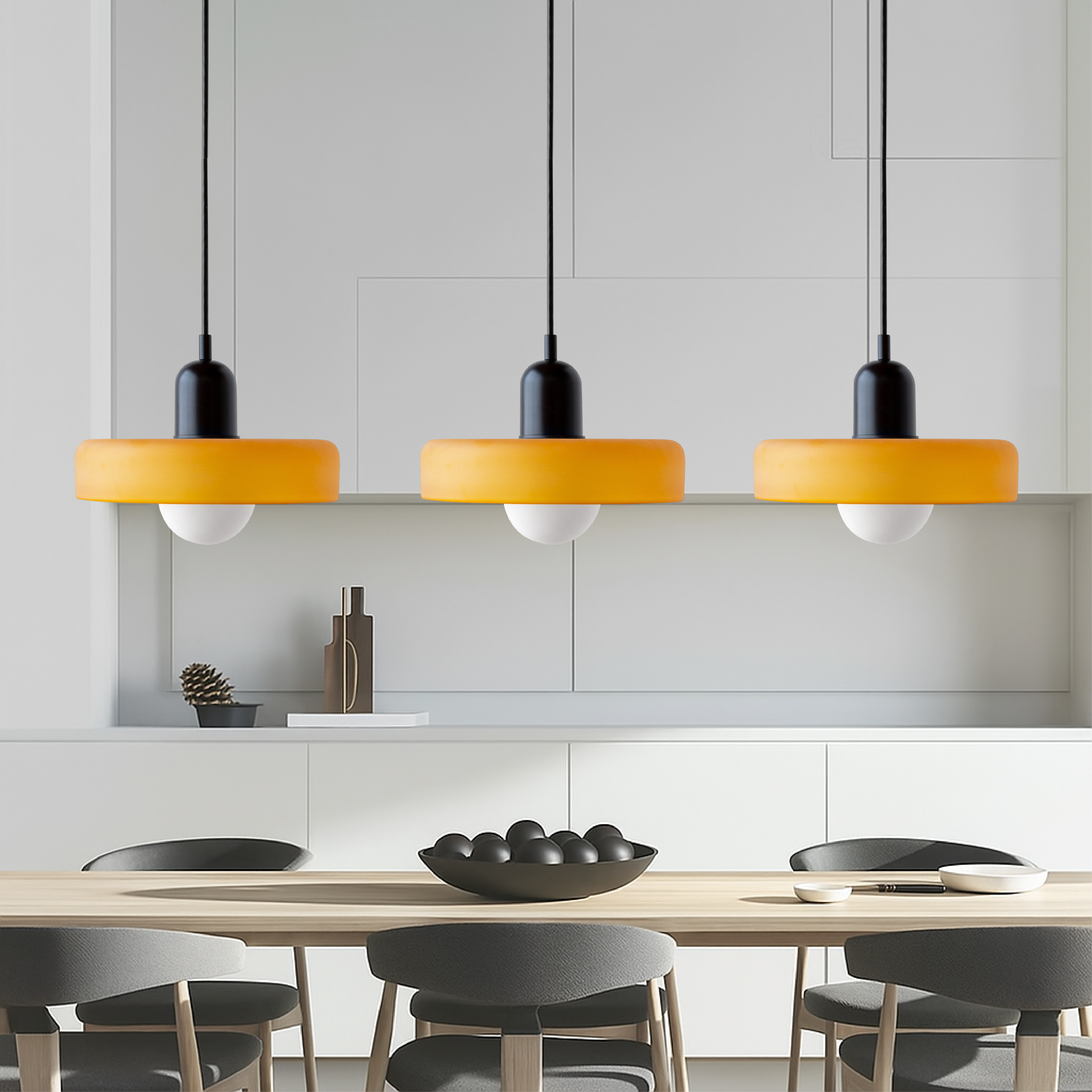 3-Head Bauhaus Farbige Glas Pendelleuchte