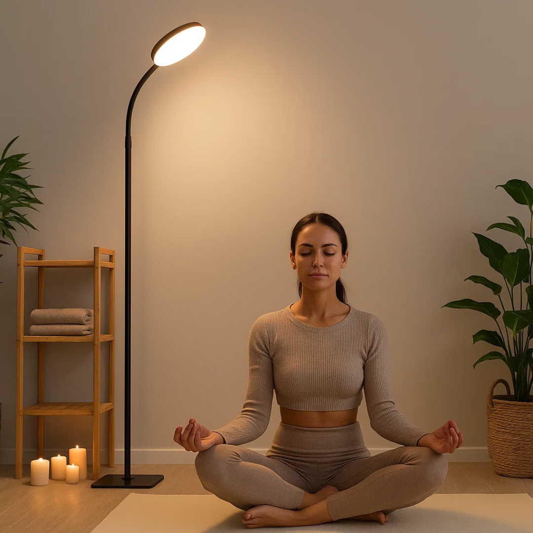 LED-Stehlampe im minimalistischen Design mit warmem Licht