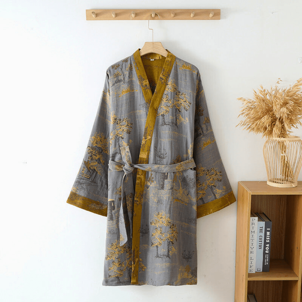 Kimono Baumwollgaze Bademantel – Retro-Bademantel im Unisex-Design