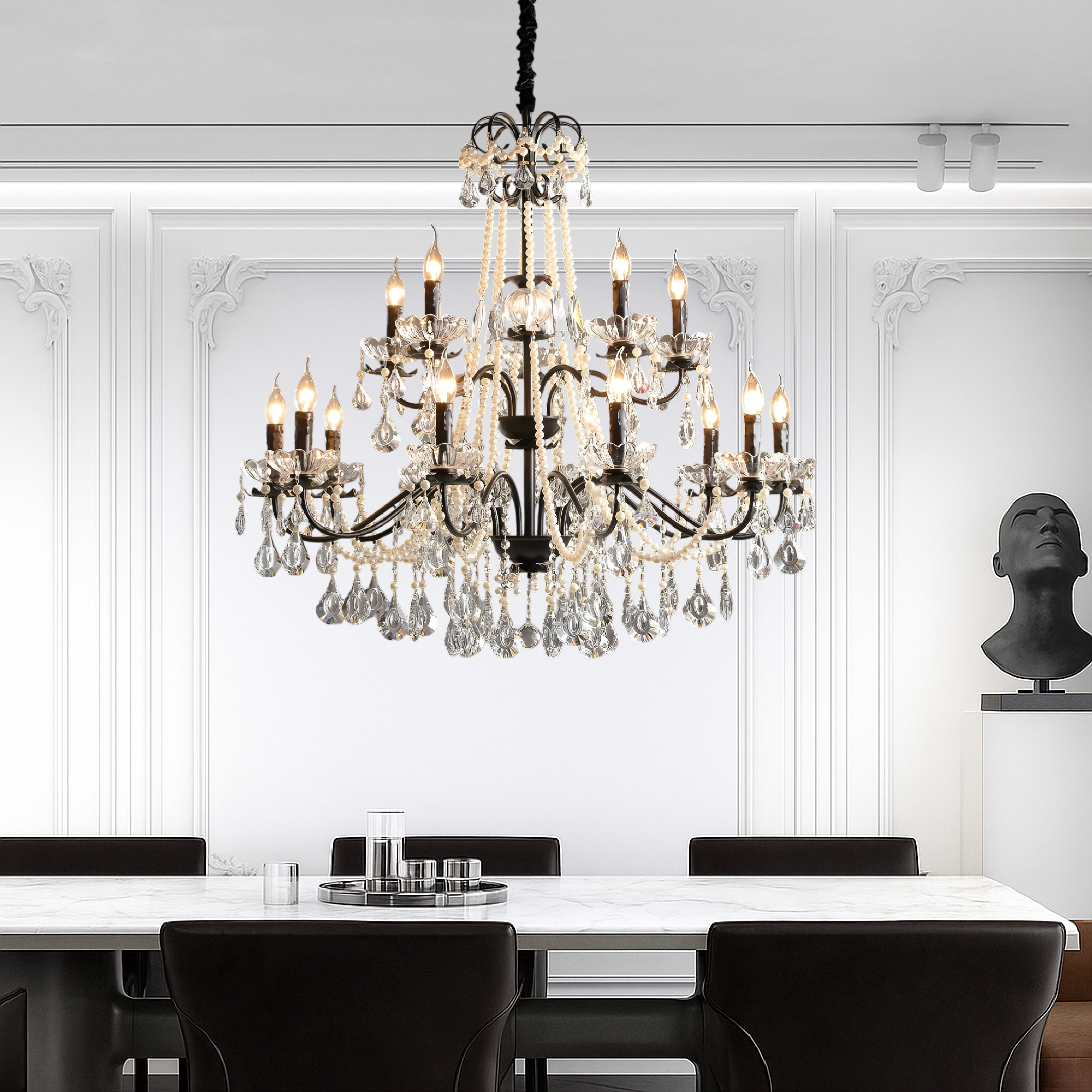 Schwarzer Kristall Französischer Kronleuchter