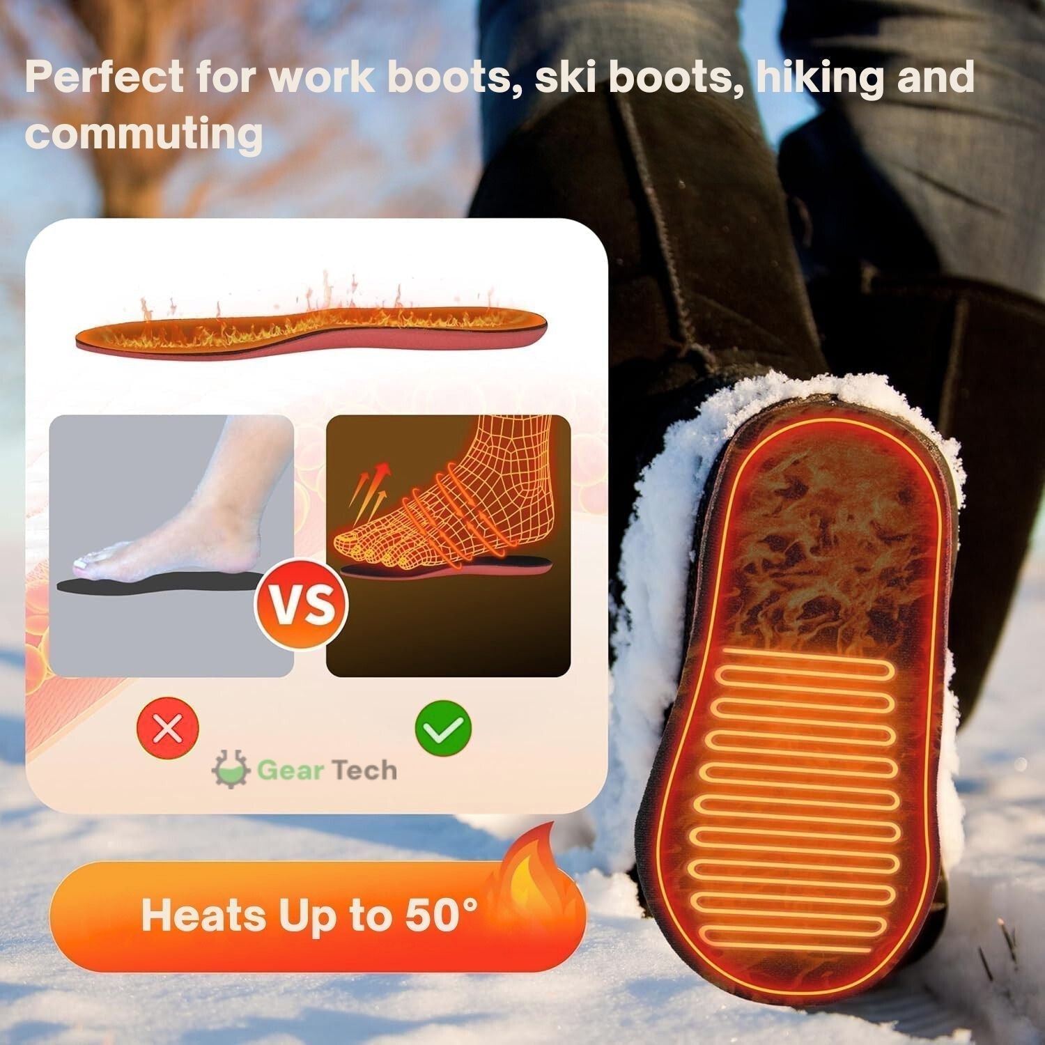 Wiederaufladbare beheizte Einlegesohlen für Stiefel für den ganzen Tag Winterwärme
