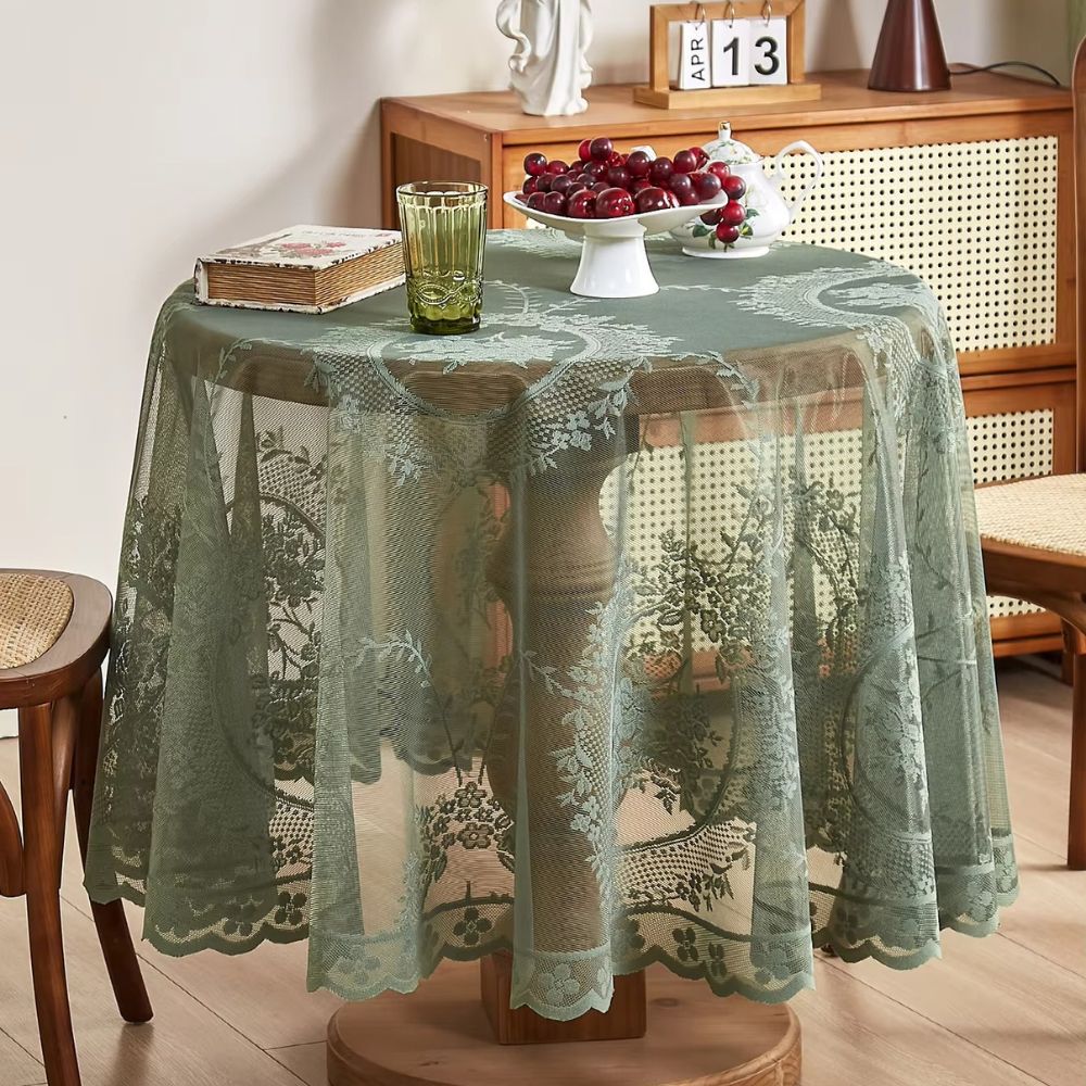 Durchsichtige Spitzenrunde Tischdecke mit Blumenmuster