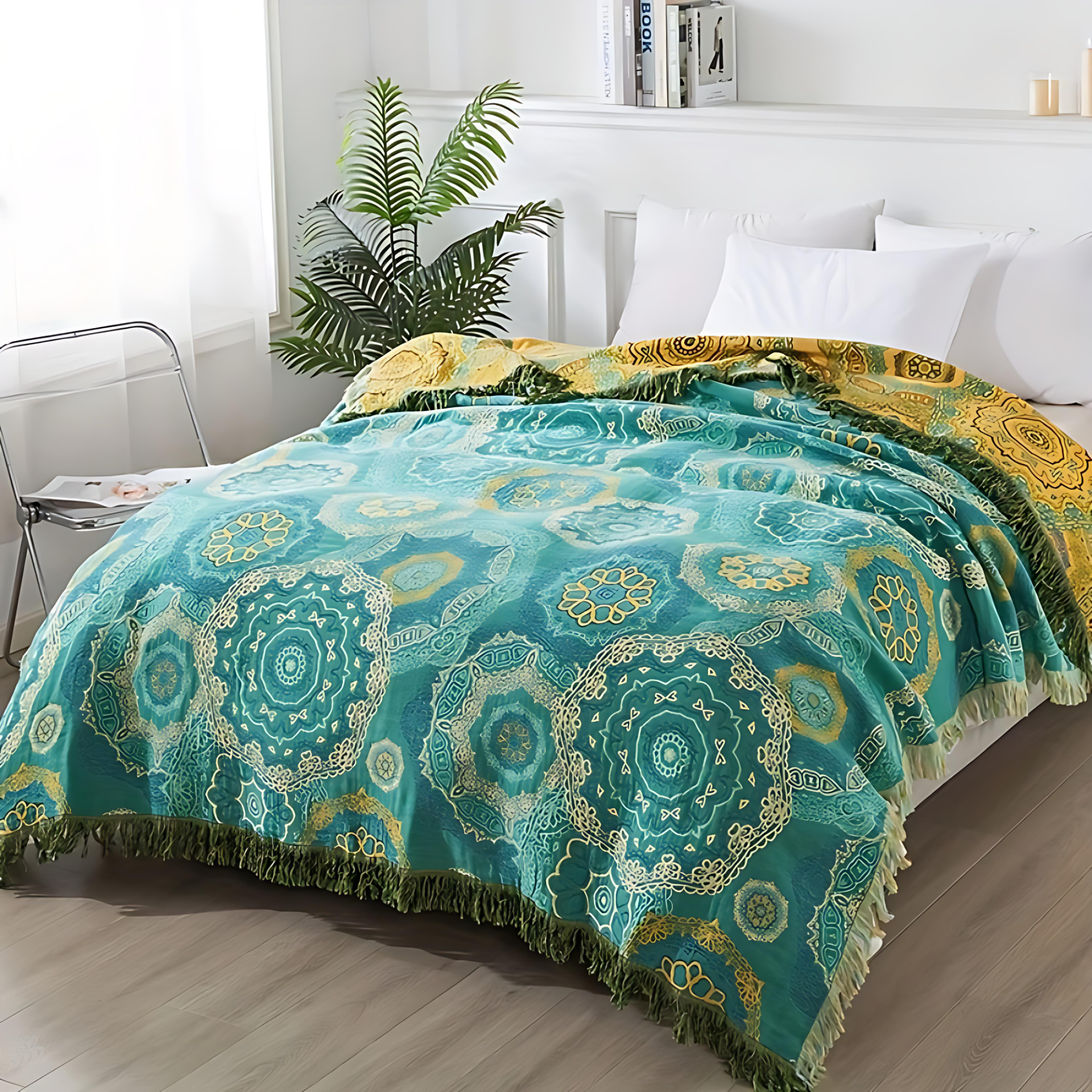 Teal Mandala Baumwolle Vierjahreszeiten-Decke