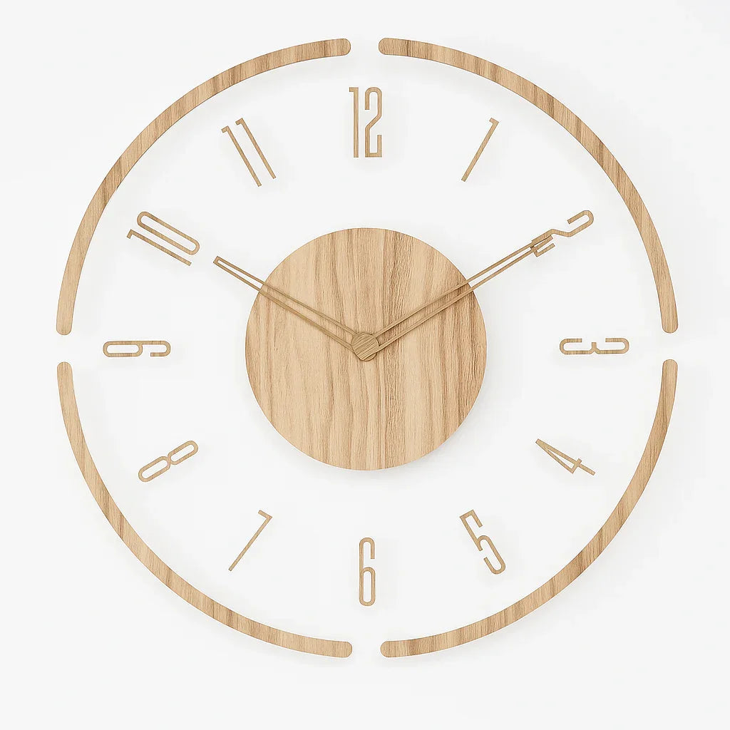 Holz-Wanduhr - Minimalistisches Design - Lautloses Uhrwerk