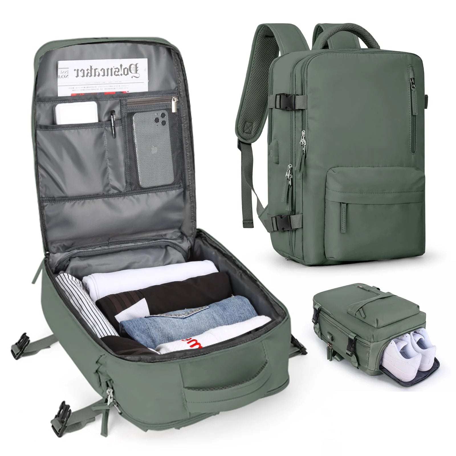 Travelliva Damen Reise-Rucksack 35 L | Wasserdicht & mit USB-Anschluss | Diebstahlschutz & Schuhfach | Für Wandern, Alltag & Reisen